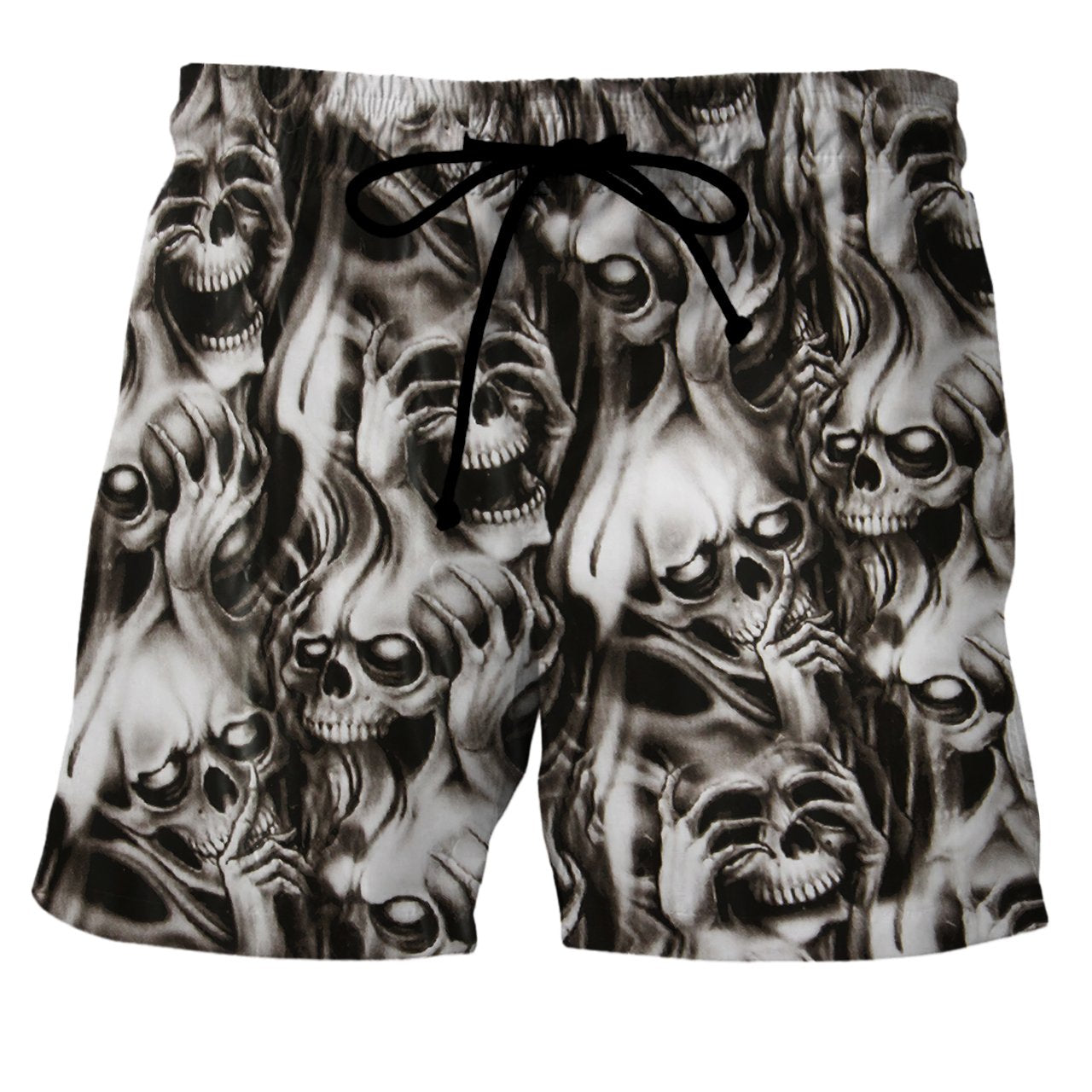 Skull Shorts Painful Screaming Skull Pattern Beach Shorts Gray