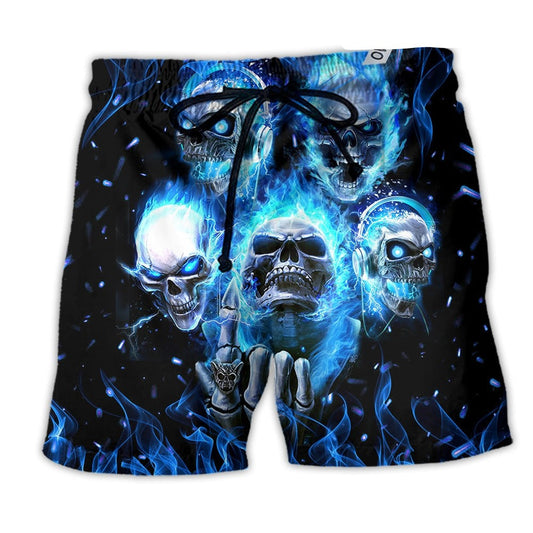 Skull Shorts Headset Angry Flaming Skulls Beach Shorts Black Blue