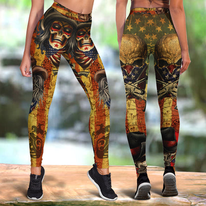 Skull Leggings Skull Cowboy America Retro High Waisted Legging Yellow For Women