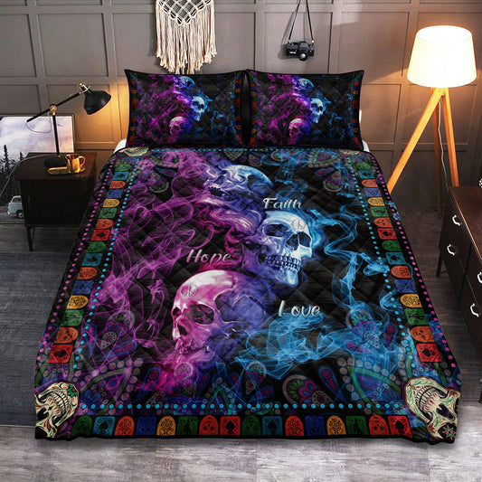 Skull Bedding Set Skull Faith Hope Love Duvet Covers Black Unique Gift