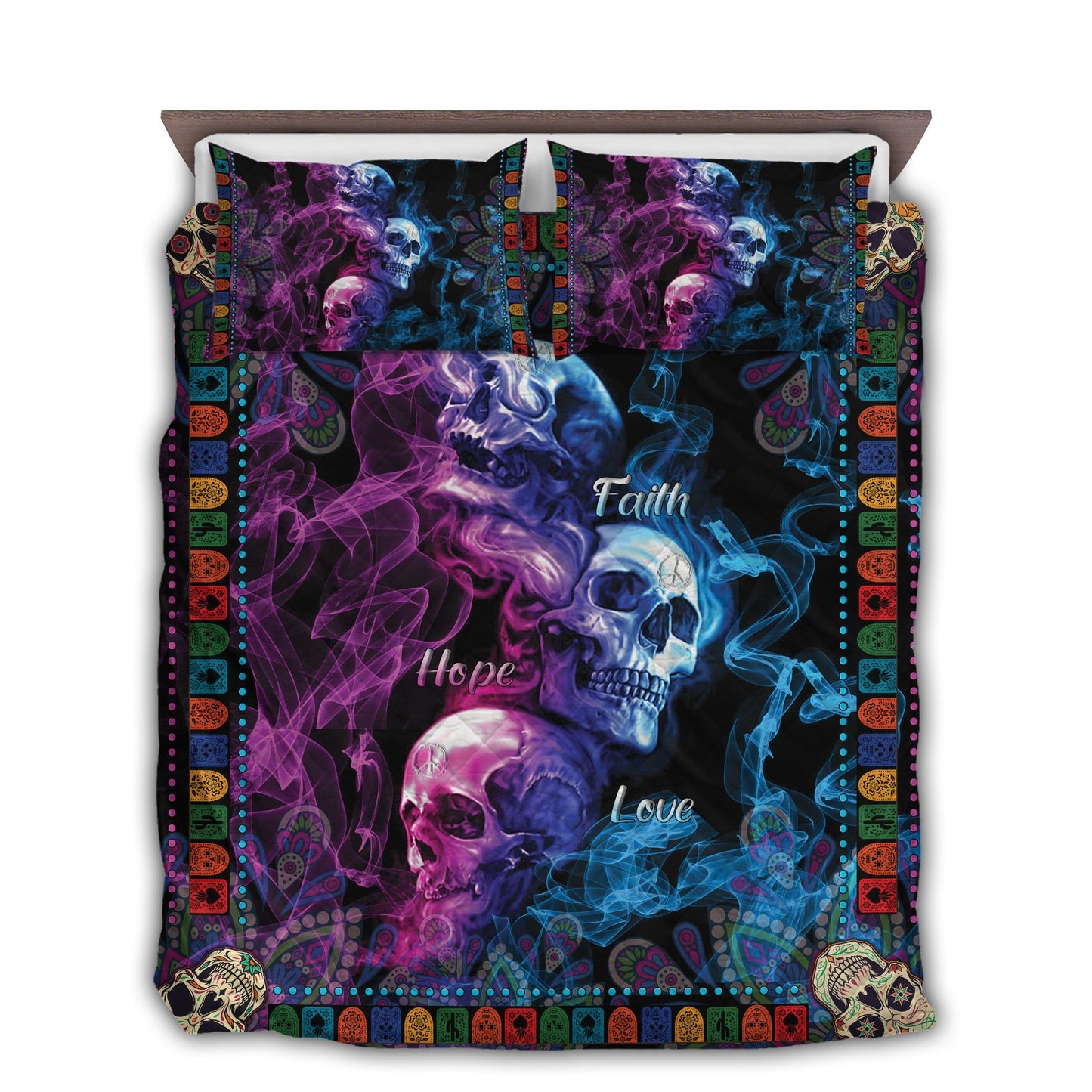 Skull Bedding Set Skull Faith Hope Love Duvet Covers Black Unique Gift