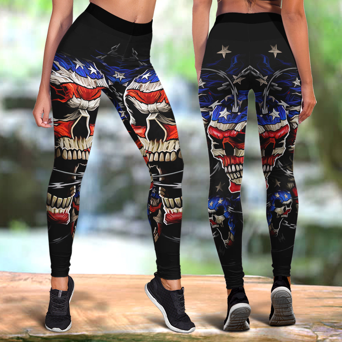 Skull Leggings Skull And America Flag High Waisted Legging Black For Women