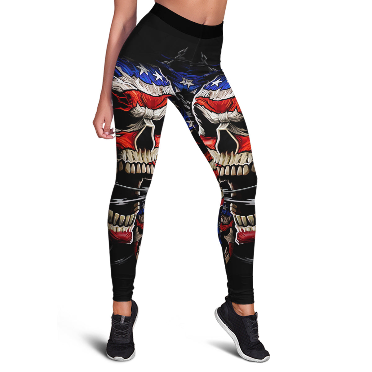 Skull Leggings Skull And America Flag High Waisted Legging Black For Women