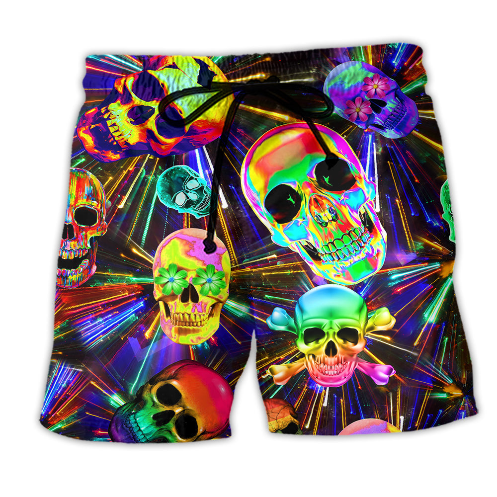 Skull Shorts Skull With Flower Jolly Roger Pattern Beach Shorts Colorful