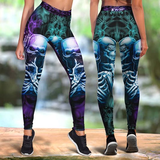 Skull Leggings Skull Neither Hear Nor See High Waisted Legging Black Blue For Women