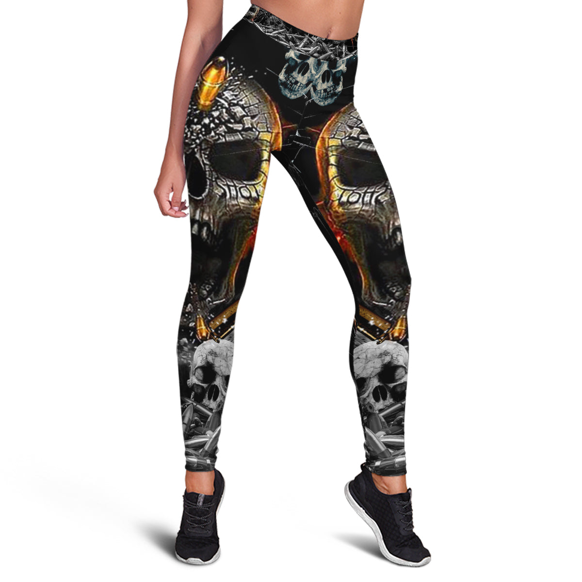 Skull Leggings Skull Broken Glass Bullet High Waisted Legging Black For Women