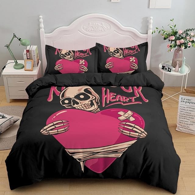 Skull Bedding Set Keep Your Heart Skull Duvet Covers Black Pink Unique Gift