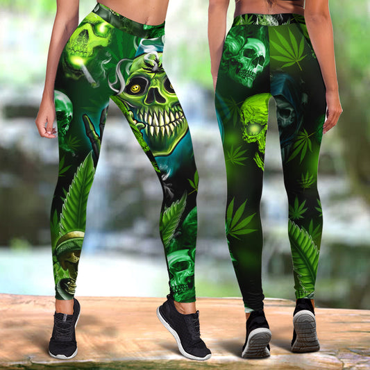 Skull Leggings Skull Smoking High Graphic High Waisted Legging Green For Women