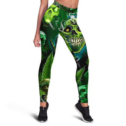 Skull Leggings Skull Smoking High Graphic High Waisted Legging Green For Women