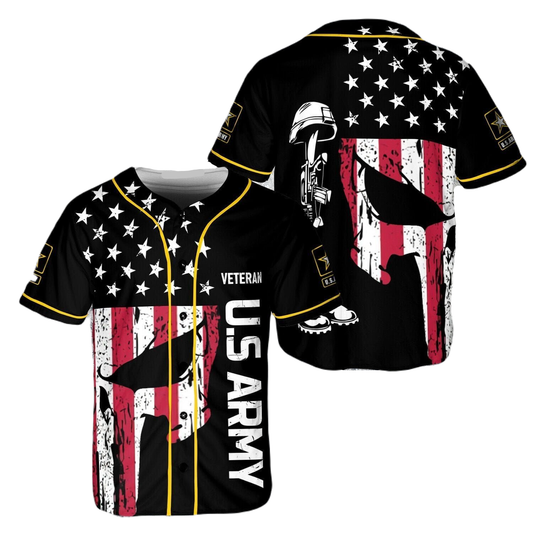 Veteran Baseball Jersey American Flag Skull Veteran Army Jersey Shirt Black White Unisex Adult New Release