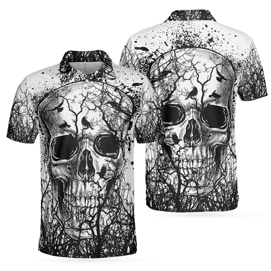 Skull Polo Shirt Skull Crow Dark Forrest Boys Polo Shirts Black White