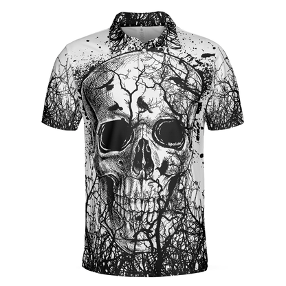 Skull Polo Shirt Skull Crow Dark Forrest Boys Polo Shirts Black White