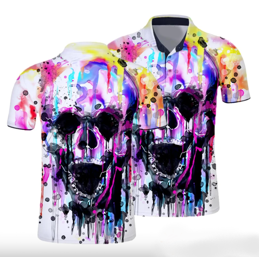 Skull Polo Shirt Watercolor Melted Skull Art Boys Polo Shirts Colorful