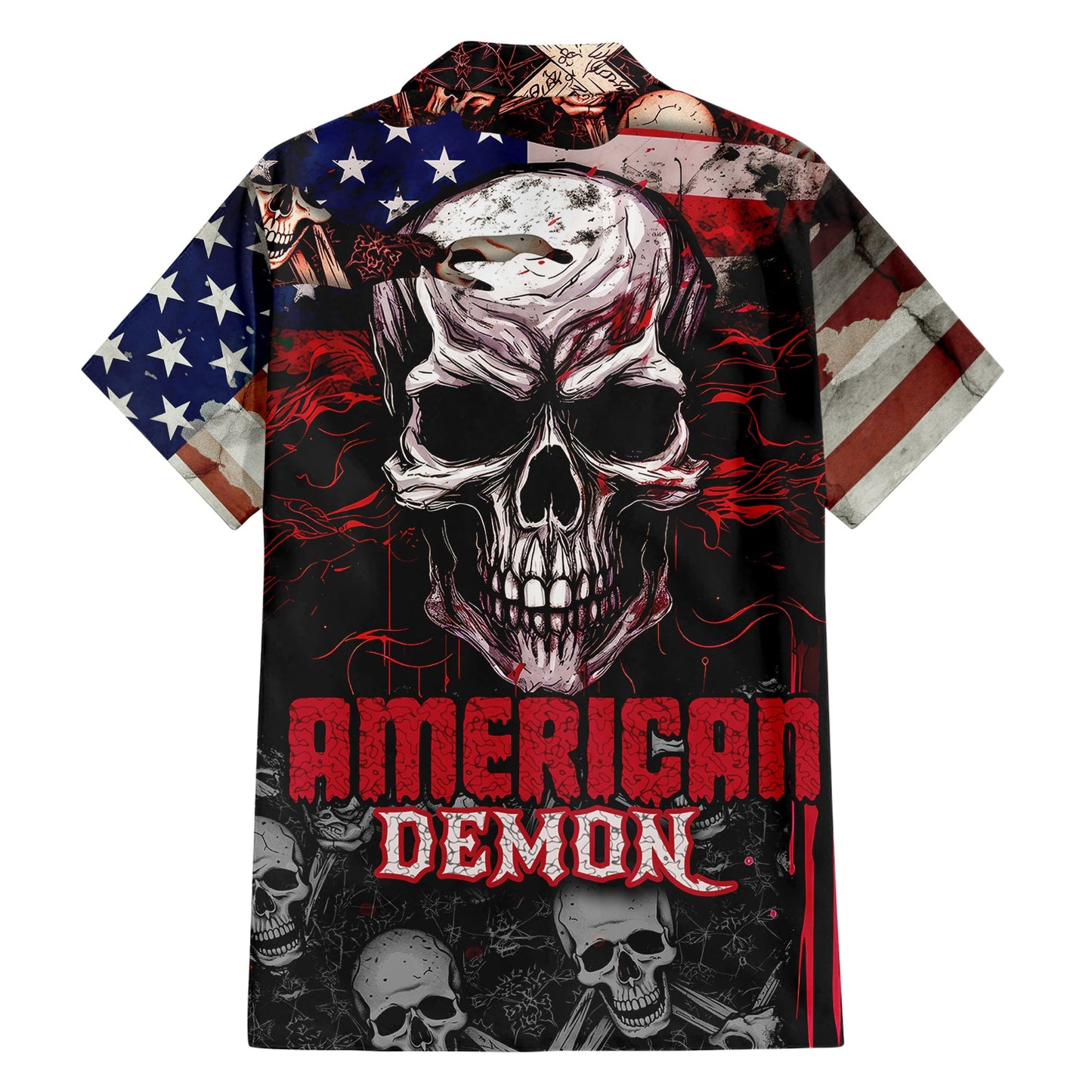 Skull Hawaii Shirt Skull American Demon Flag Pattern Hawaiian Shirt Black Red Unisex
