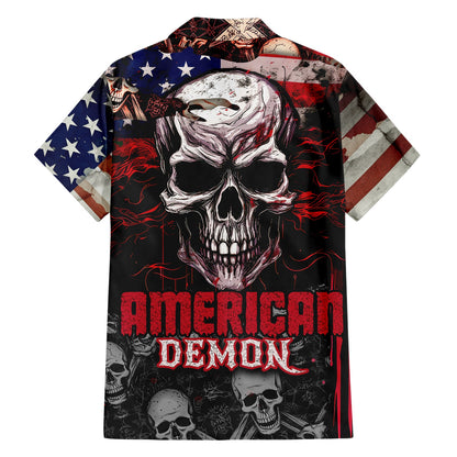 Skull Hawaii Shirt Skull American Demon Flag Pattern Hawaiian Shirt Black Red Unisex