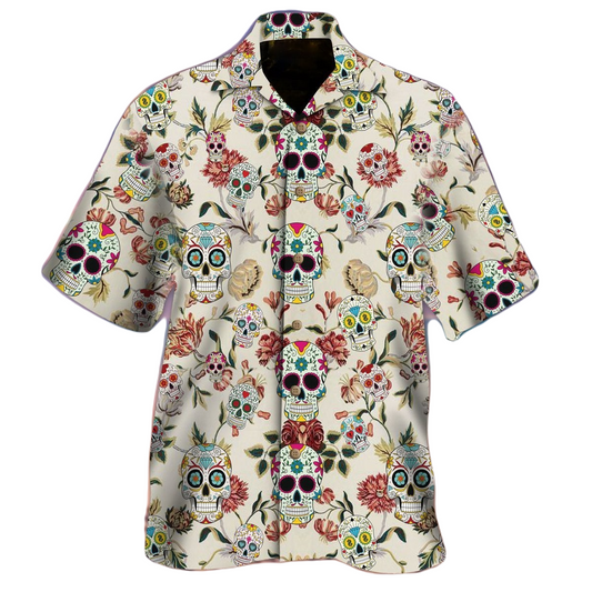 Skull Hawaii Shirt Sugar Skull Flowers Pattern Hawaiian Shirt Colorful Unisex