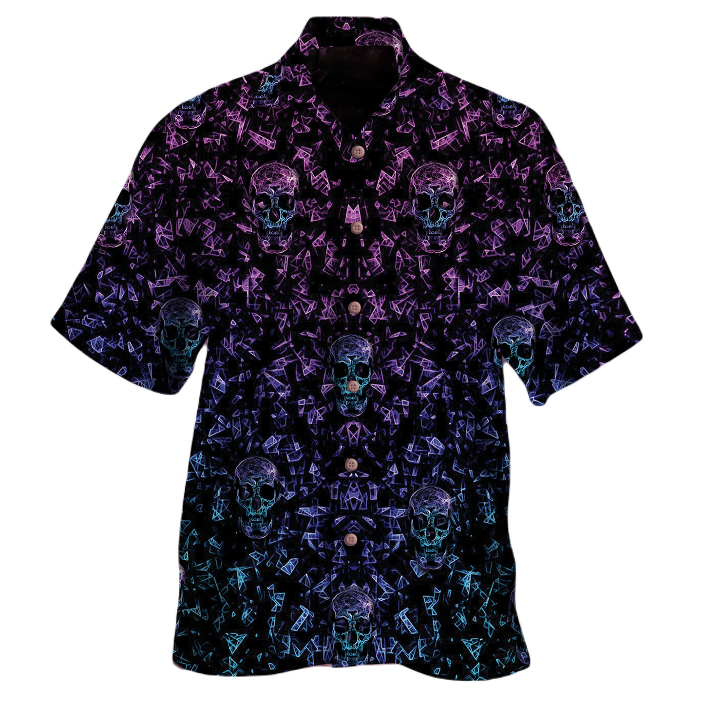 Skull Hawaii Shirt Glowing Skull Geometric Pattern Hawaiian Shirt Black Purple Unisex