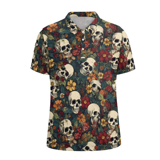 Skull Polo Shirt Skull With Fall Floral Pattern Boys Polo Shirts Colorful