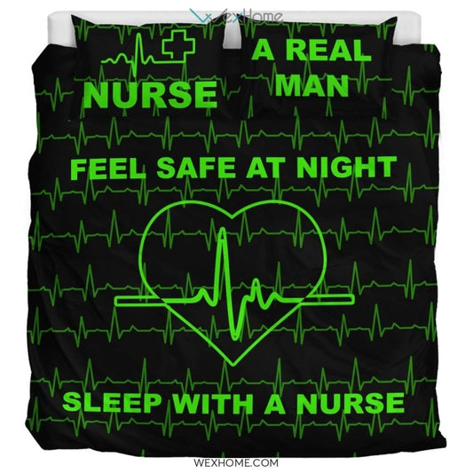 Nurse Bedding Set Feel Safe At Night Sleep With A Nurse Duvet Covers Black Green Unique Gift