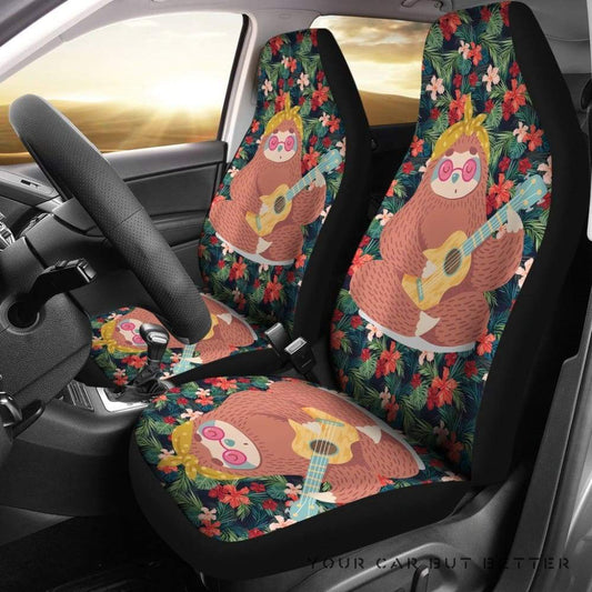 Sloth Car Seat Covers Sloth Playing Guitar Graphic Seat Covers Colorful