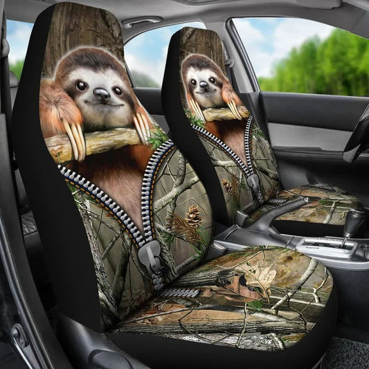 Sloth Car Seat Covers Sloth Wood Zipper Pattern Seat Covers Brown