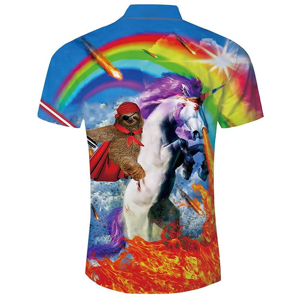 Funny Hawaii Shirt Sloth Riding Unicorn Funny Hawaiian Shirt Colorful Unisex