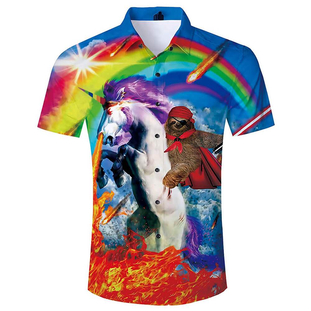 Funny Hawaii Shirt Sloth Riding Unicorn Funny Hawaiian Shirt Colorful Unisex