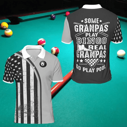 Billard Polo Shirt Real Grandpas Go Play Pool Boys Polo Shirts Black Gray