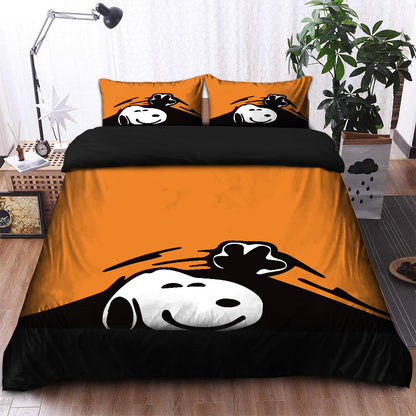 Snoopy Peek Under The Blanket Orange Bedding Set