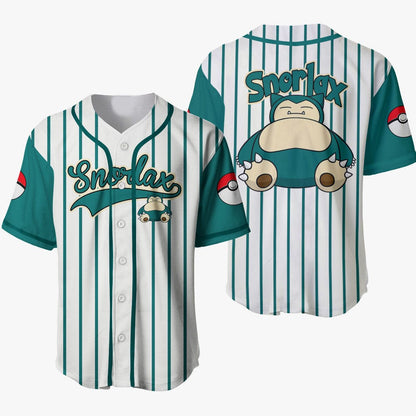 PKM Baseball Jersey PKM Snorlax Sleepiing Graphic Jersey Shirt White Green Unisex