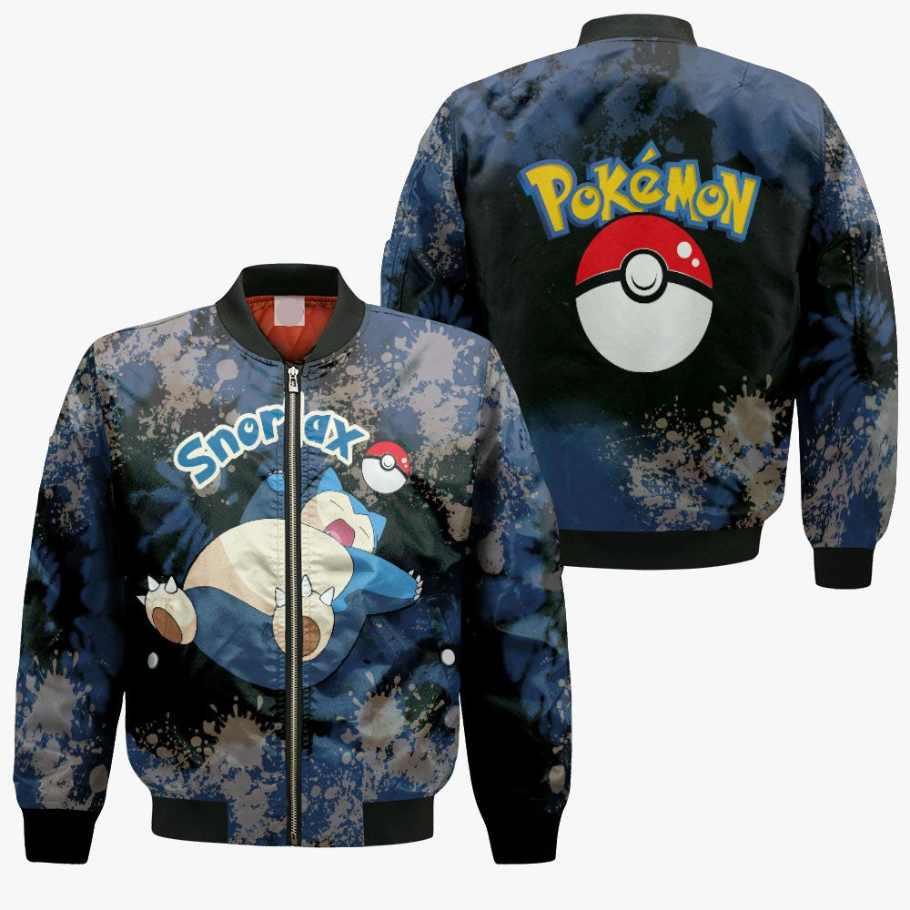 PKM Bomber Jacket PKM Snorlax Tie Dye Pattern Bomber Black Blue Unisex