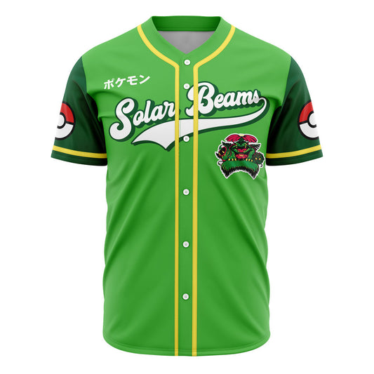 PKM Baseball Jersey PKM Grass Type Solar Beams Skill Jersey Shirt Green Unisex