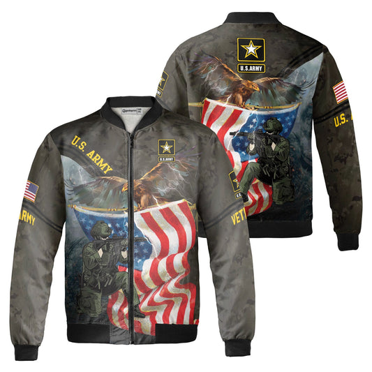 Veteran Bomber Jacket Soliders US Army Veteran Eagle Bomber Gray Unisex