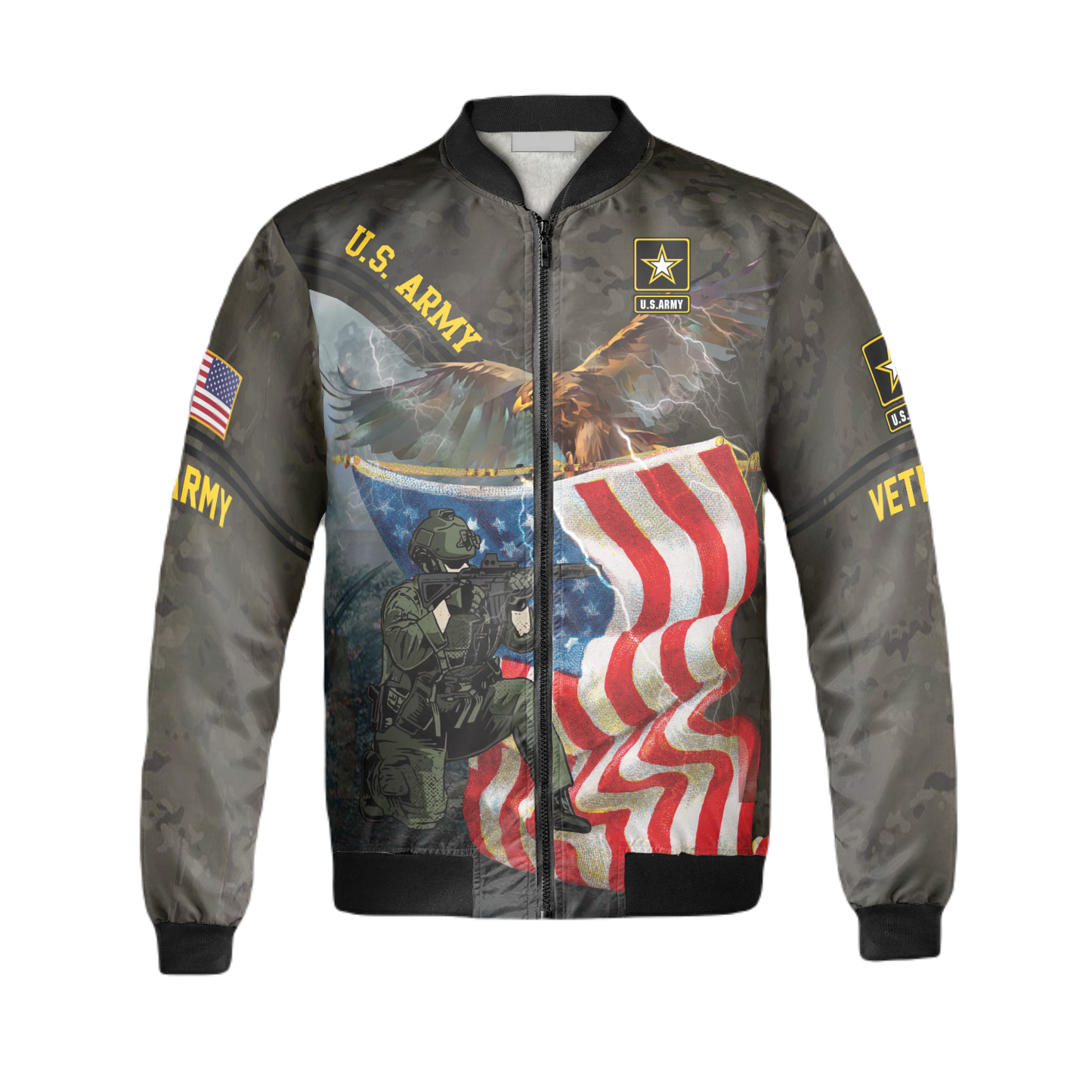 Veteran Bomber Jacket Soliders US Army Veteran Eagle Bomber Gray Unisex