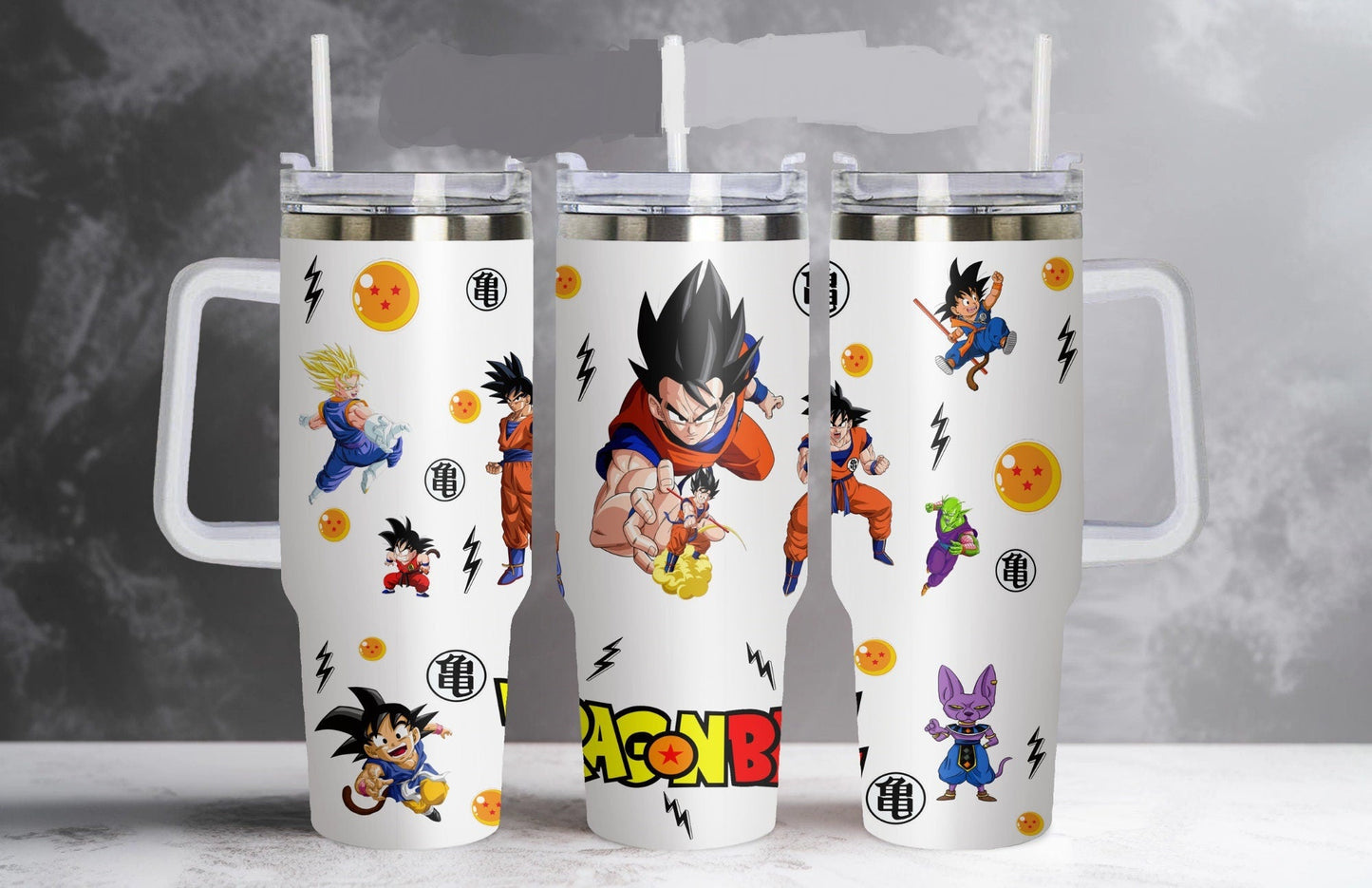 Dragon Ball 40 Oz Tumbler Son Goku Beerus Vegeta Pattern Tumbler 40 Oz White