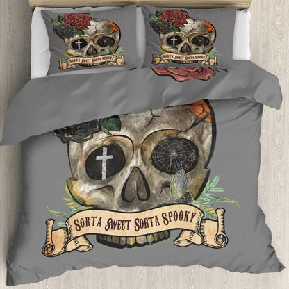 Skull Bedding Set Sorta Sweet Sorta Spooky Duvet Covers Gray Unique Gift