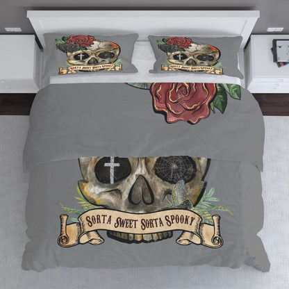 Skull Bedding Set Sorta Sweet Sorta Spooky Duvet Covers Gray Unique Gift