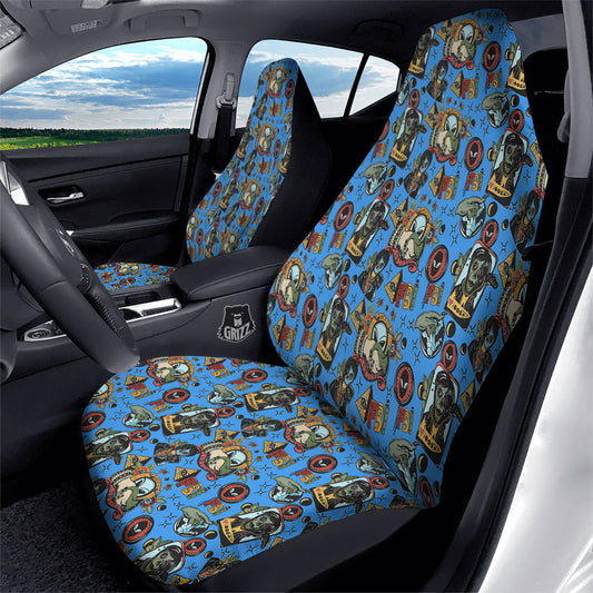 Alien Car Seat Covers Retro Space Alien Stickers Pattern Seat Covers Colorful