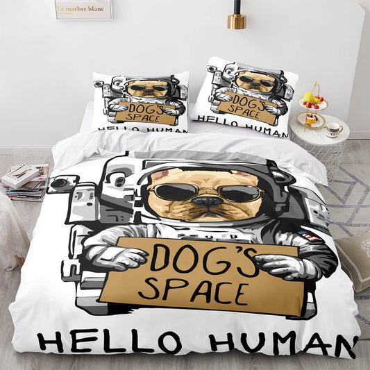 Astronaut Bedding Set Dog Space Astronaut Hello Human Duvet Covers White Unique Gift