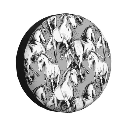 Horse Spare Tire Cover Sketch Art Horse Pattern Tire Covers White Gray