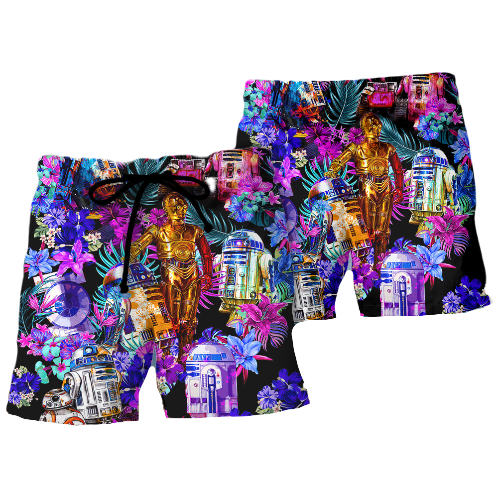 SW Shorts SW Droid Tropical Flower Pattern Beach Shorts Colorful