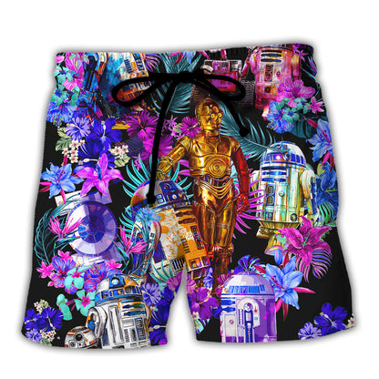 SW Shorts SW Droid Tropical Flower Pattern Beach Shorts Colorful