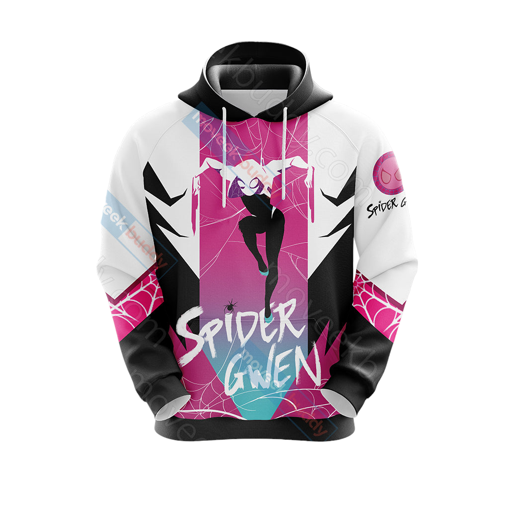 Spiderman Hoodie Spider Gwen On The City Sky Hoodie Pink White Unisex