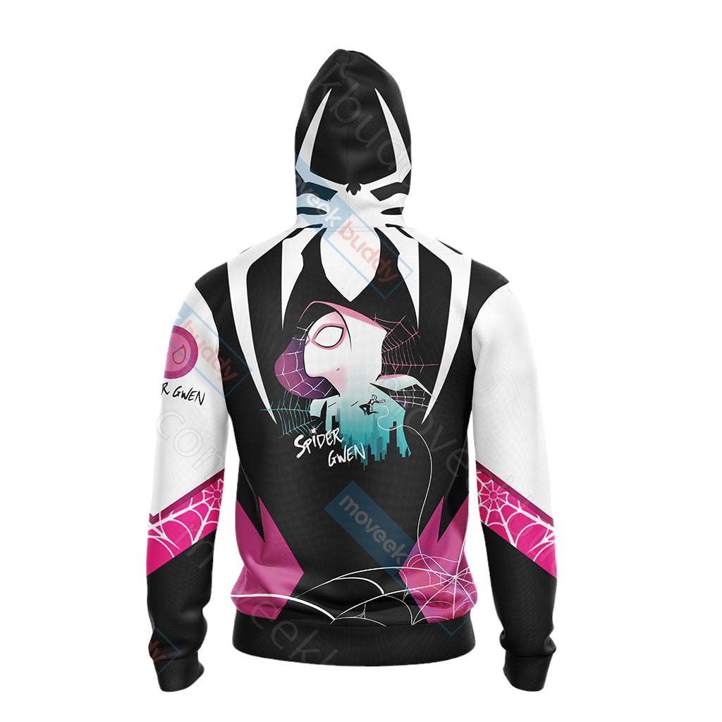 Spiderman Hoodie Spider Gwen On The City Sky Hoodie Pink White Unisex