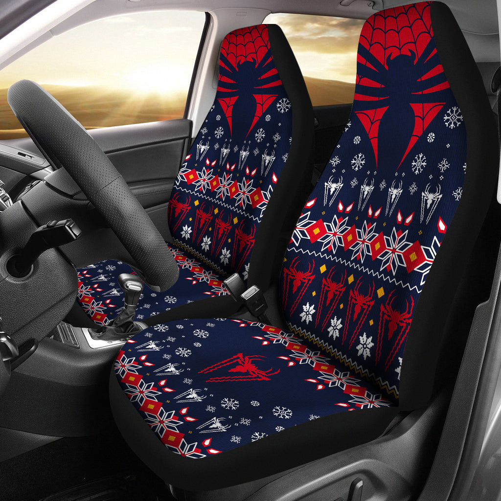 Spiderman Car Seat Covers Spiderman Symbols Christmas Pattern Seat Covers Red Blue