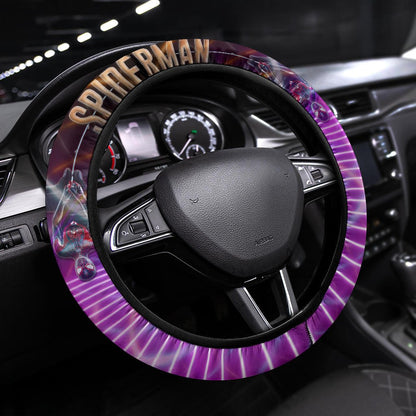 Spiderman Steering Wheel Cover Spiderman Holding On Spiderweb Driving Wheel Cover Purple