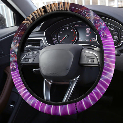 Spiderman Steering Wheel Cover Spiderman Holding On Spiderweb Driving Wheel Cover Purple