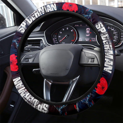 Spiderman Steering Wheel Cover Spiderman Graphic City Silhouette Driving Wheel Cover Black