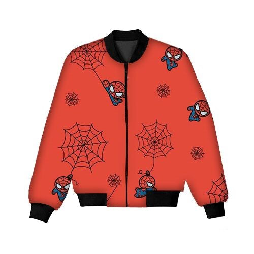 Spiderman Bomber Jacket Chibi Spiderman Character Pattern Bomber Red Unisex