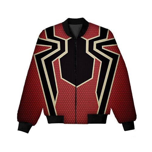 Spiderman Bomber Jacket Hero Sipderman Symbol Pattern Bomber Black Red Unisex